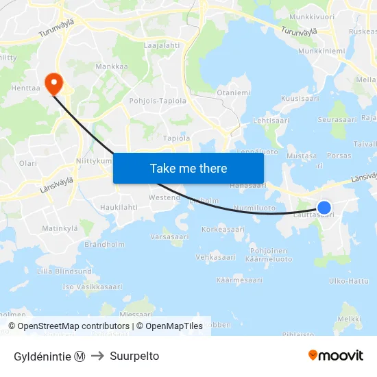 Gyldénintie Ⓜ️ to Suurpelto map