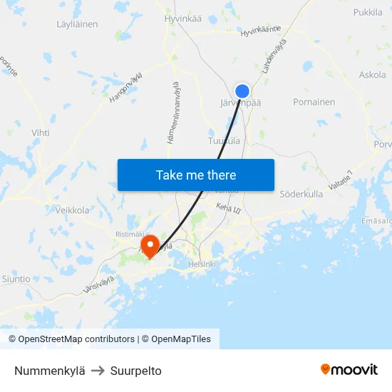 Nummenkylä to Suurpelto map