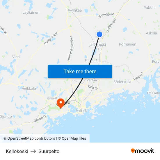 Kellokoski to Suurpelto map