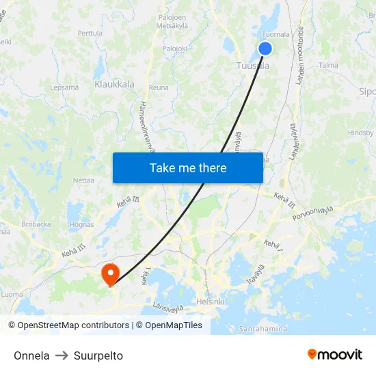 Onnela to Suurpelto map