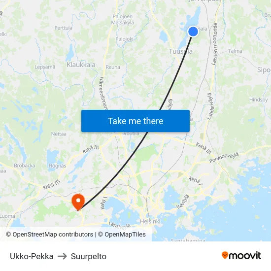 Ukko-Pekka to Suurpelto map