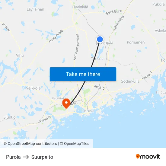 Purola to Suurpelto map