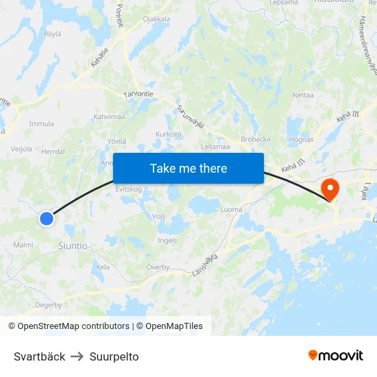 Svartbäck to Suurpelto map