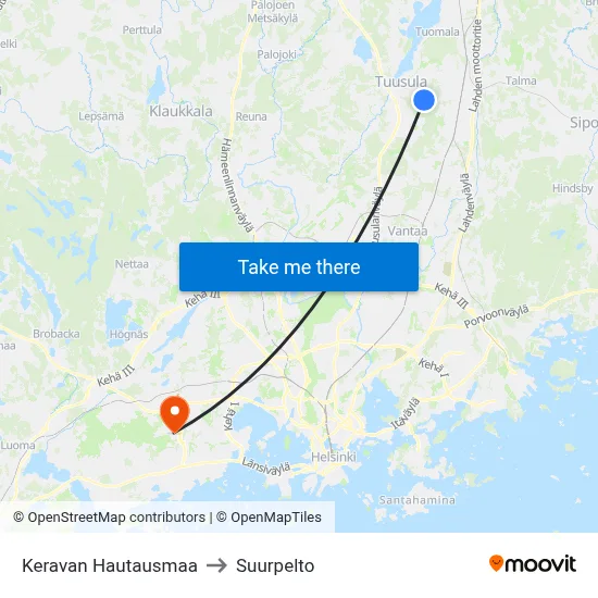 Kerava Cemetery to Suurpelto map