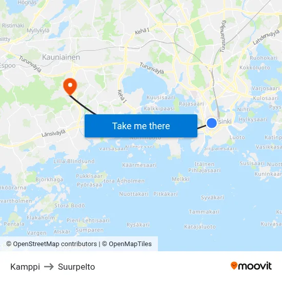 Kamppi to Suurpelto map