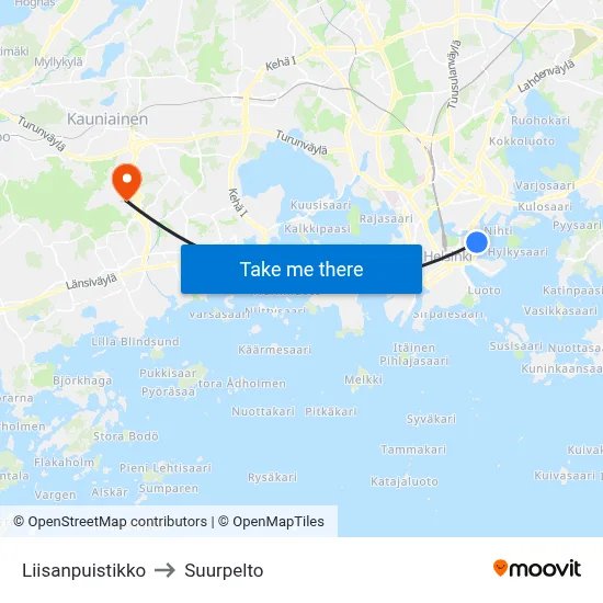 Liisanpuistikko to Suurpelto map