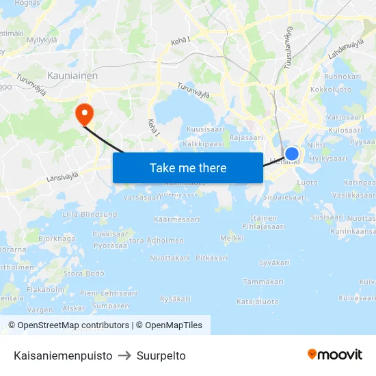 Kaisaniemenpuisto to Suurpelto map