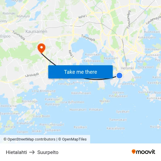 Hietalahti to Suurpelto map