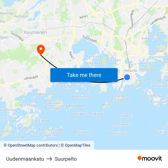 Uudenmaankatu to Suurpelto map