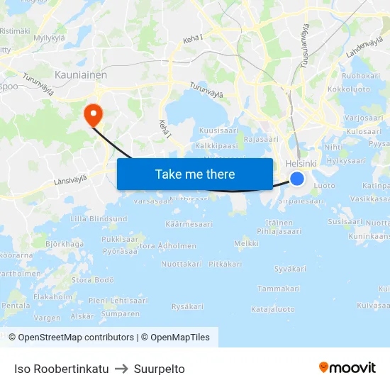 Iso Roobertinkatu to Suurpelto map