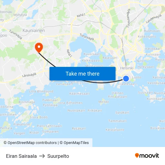 Eiran Sairaala to Suurpelto map