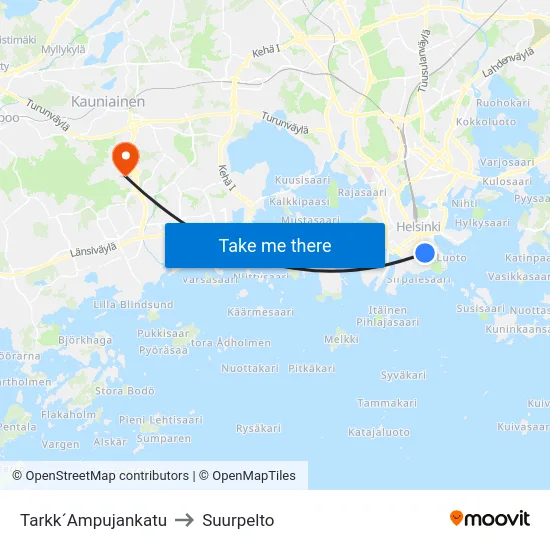 Tarkk´Ampujankatu to Suurpelto map