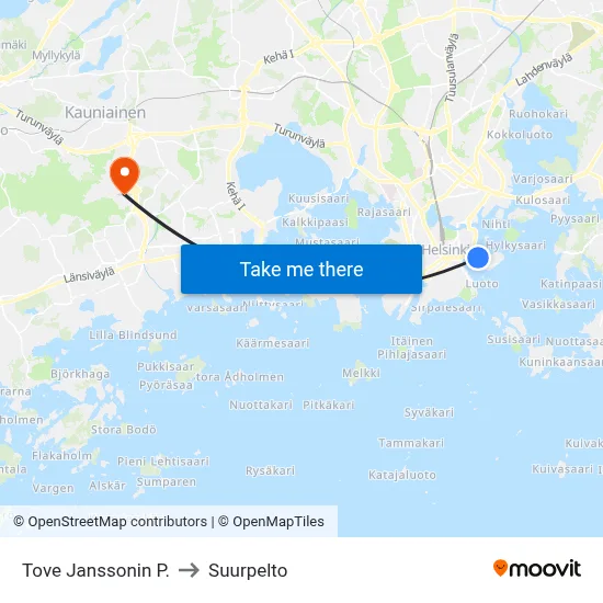 Tove Jansson Park to Suurpelto map