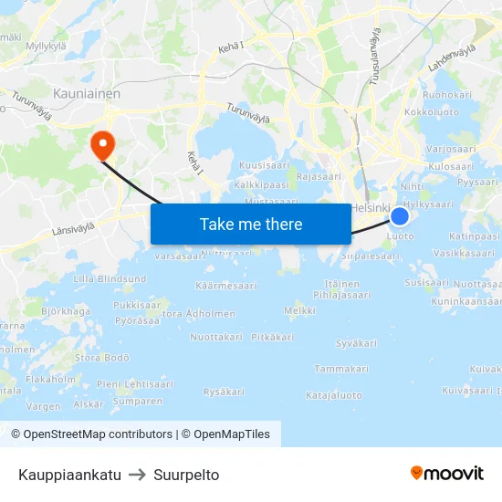 Kauppiaankatu to Suurpelto map
