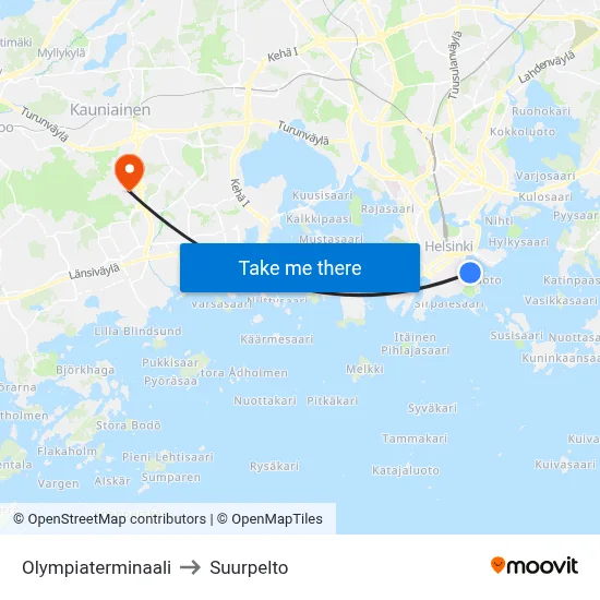 Olympic Terminal to Suurpelto map
