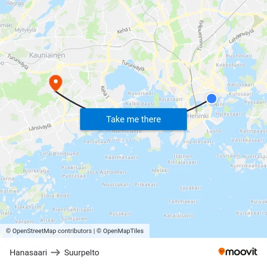 Hanasaari to Suurpelto map
