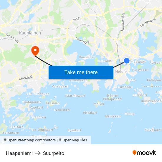 Haapaniemi to Suurpelto map