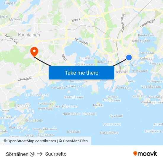 Sörnäinen Ⓜ️ to Suurpelto map