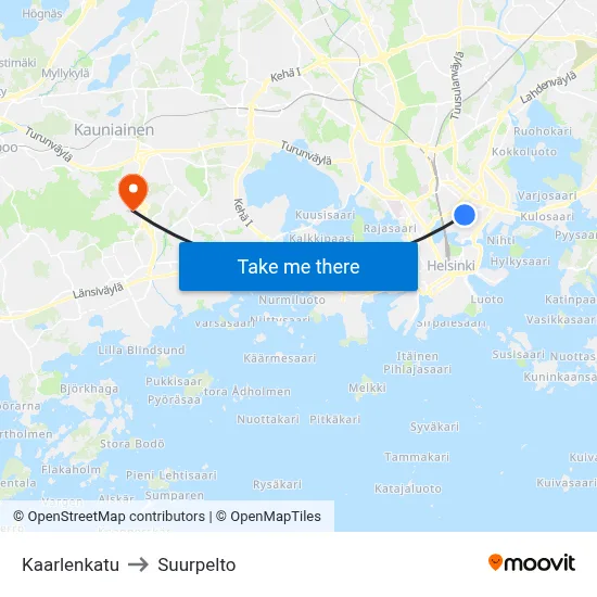 Kaarlenkatu to Suurpelto map