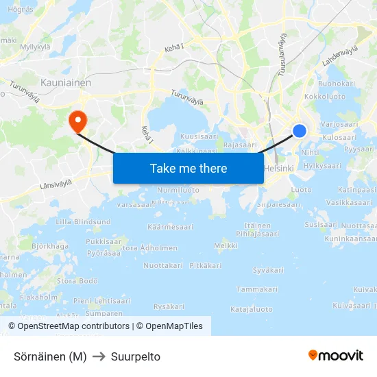 Sörnäinen (M) to Suurpelto map