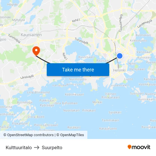 Kulttuuritalo to Suurpelto map