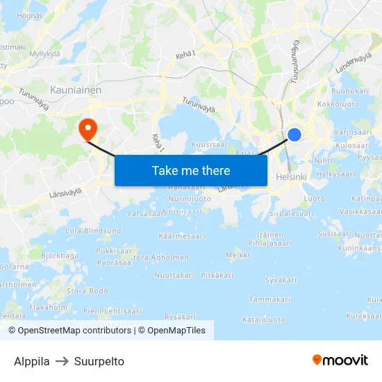 Alppila to Suurpelto map