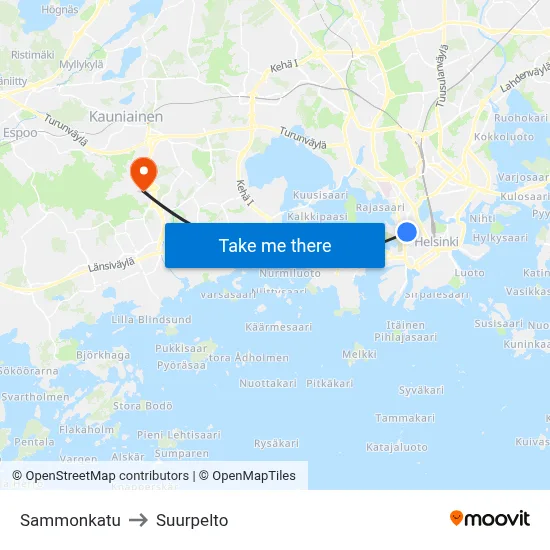 Sammonkatu to Suurpelto map