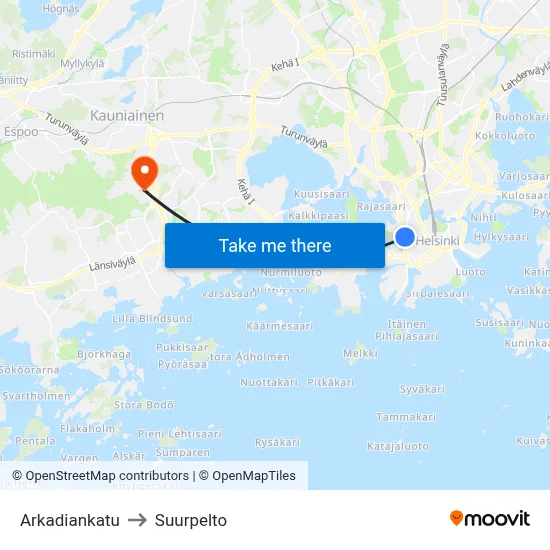 Arkadiankatu to Suurpelto map