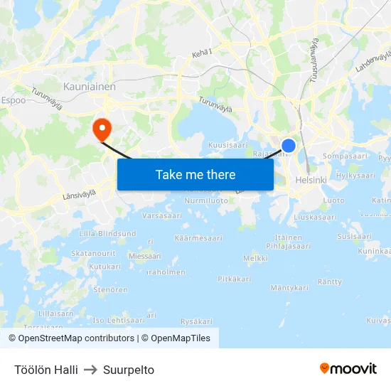 Toolo Hall to Suurpelto map