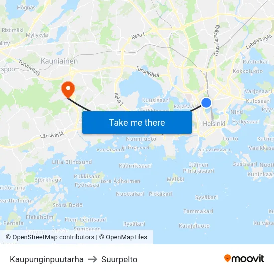 City Garden to Suurpelto map