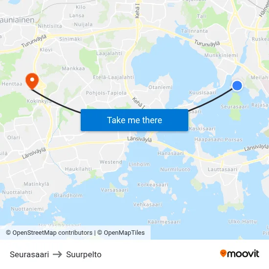Seurasaari to Suurpelto map
