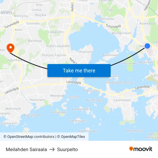 Meilahden Sairaala to Suurpelto map