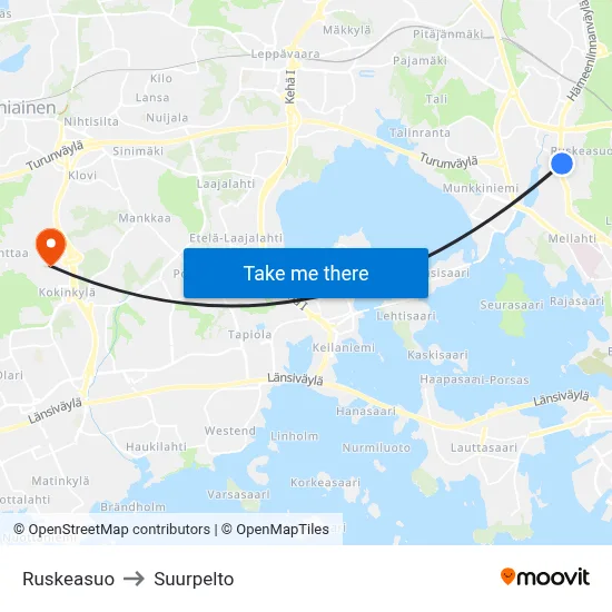 Ruskeasuo to Suurpelto map