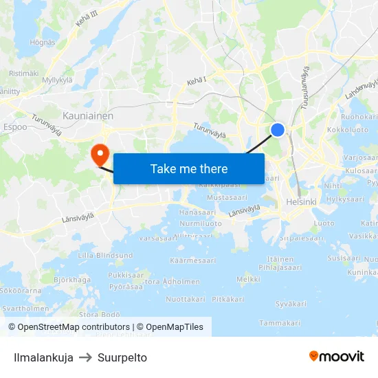 Ilmala Alley to Suurpelto map