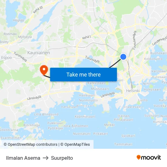 Ilmala Station to Suurpelto map