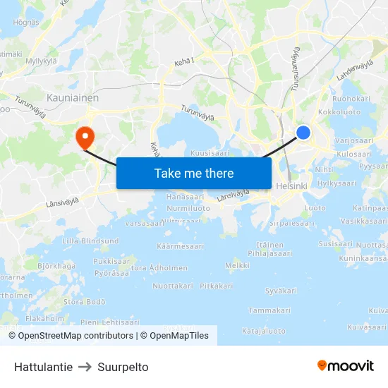 Hattulantie to Suurpelto map