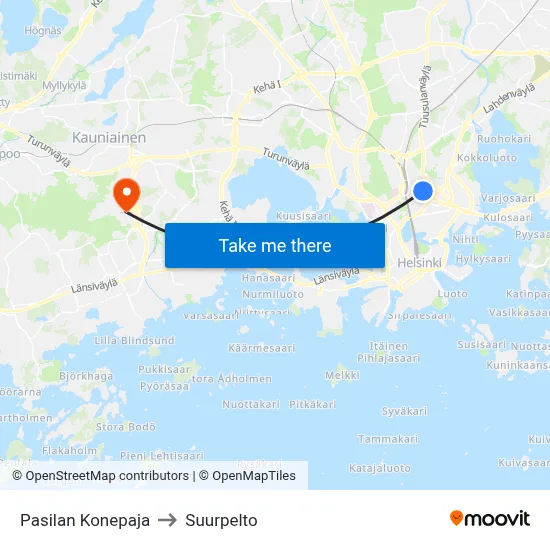Pasilan Konepaja to Suurpelto map