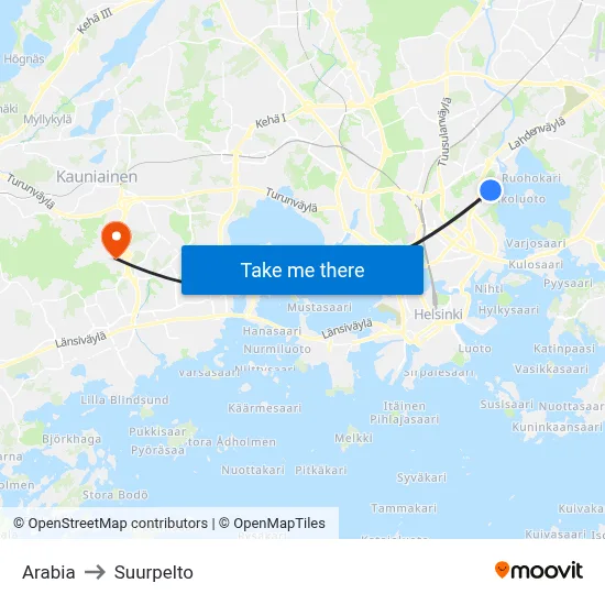 Arabia to Suurpelto map