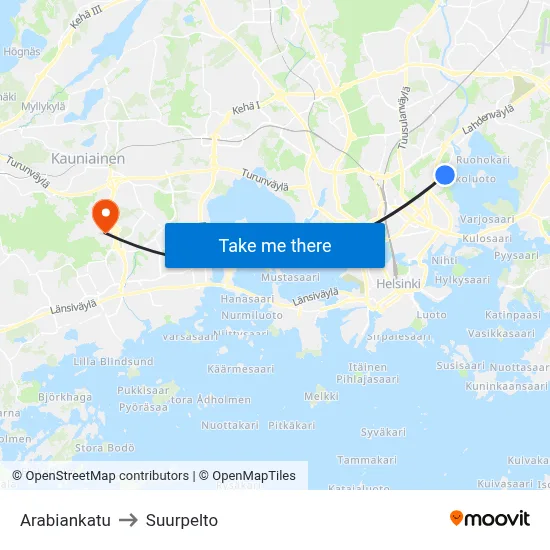 Arabiankatu to Suurpelto map