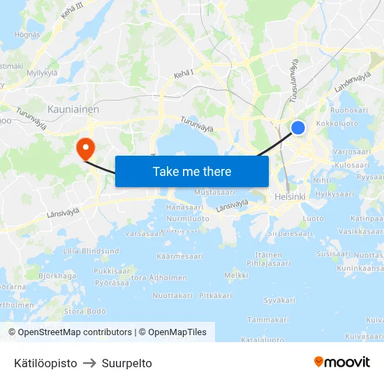 Midwife Institute to Suurpelto map