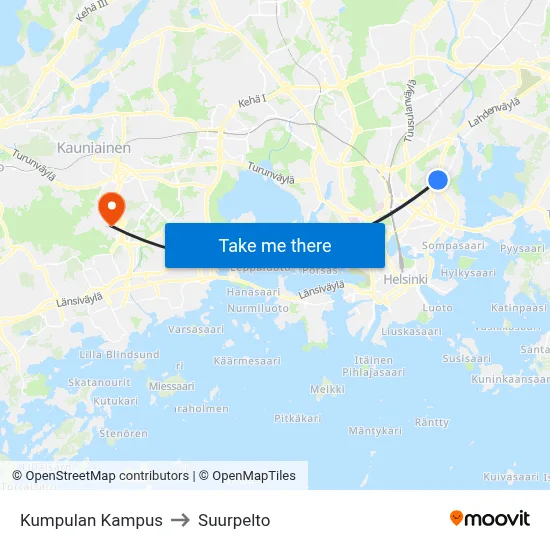 Kumpula Campus to Suurpelto map