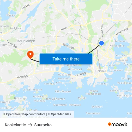 Koskelantie to Suurpelto map