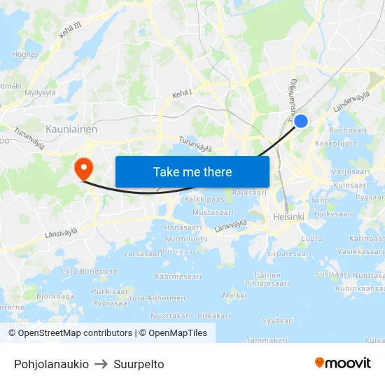 Pohjola Square to Suurpelto map
