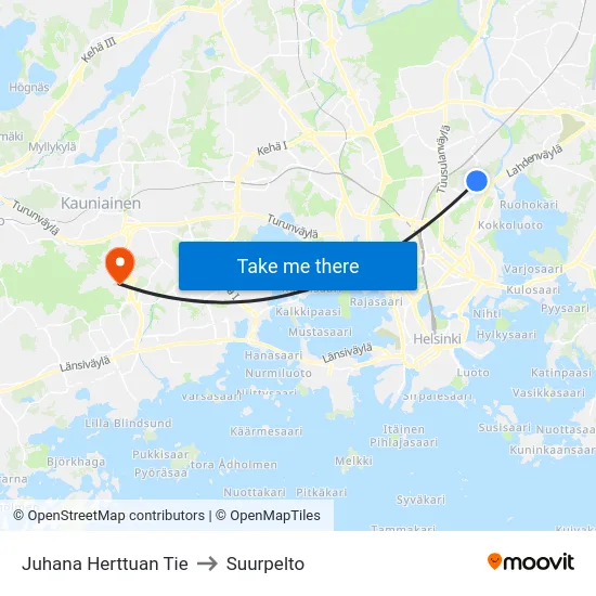 Juhana Herttuan Tie to Suurpelto map