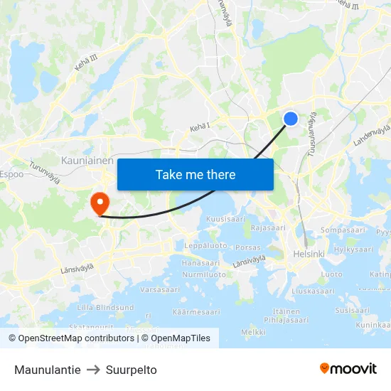 Maunulantie to Suurpelto map