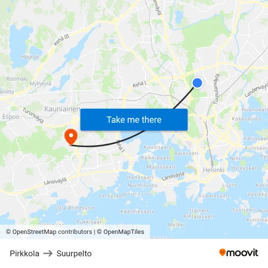 Pirkkola to Suurpelto map