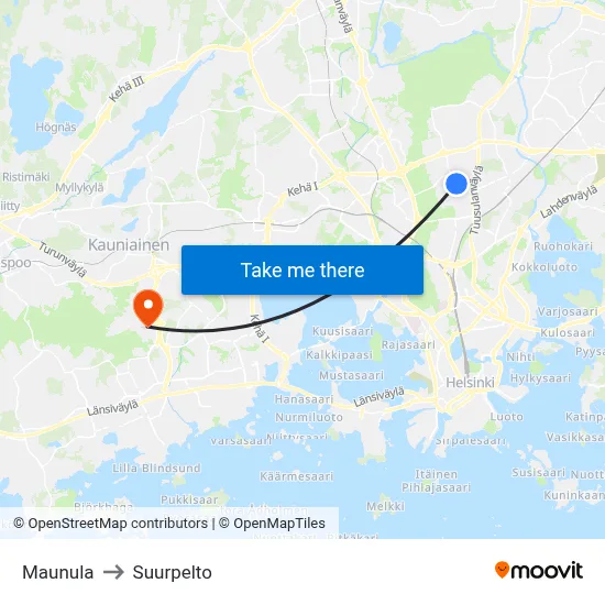 Maunula to Suurpelto map
