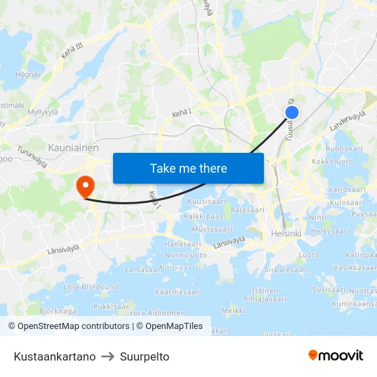 Kustaankartano to Suurpelto map