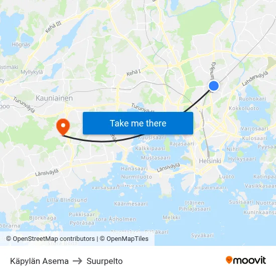 Käpylä Station to Suurpelto map