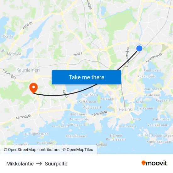 Mikkolantie to Suurpelto map